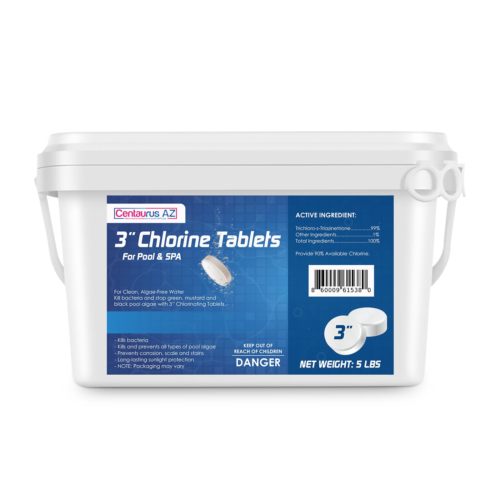 Effortless Pool Maintenance Solution - Centaurus AZ Chlorine Tablets for Pools - 3inch - 5lb – Clean & Disinfect Water – Water Sanitizer Tablets - Protects Water Degradation from UV Light