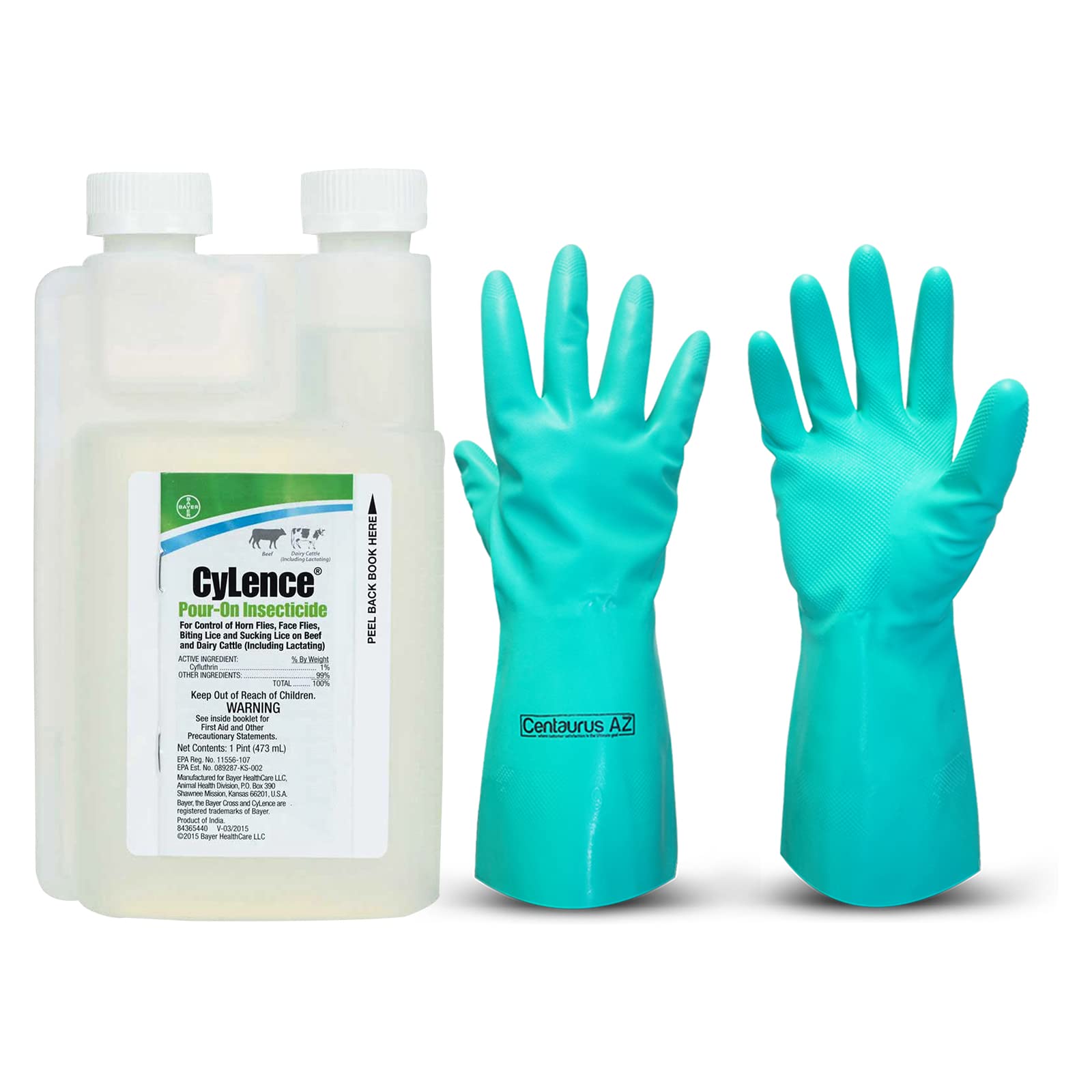 Cylence Pour-On Insecticide - Fly Control for Cattle-Cattle Insecticide-Bayer Insecticide-Insecticide for Carpenter Bees -Cattle Fly Control - Available with Premium Quality Centaurus AZ Gloves-1pt