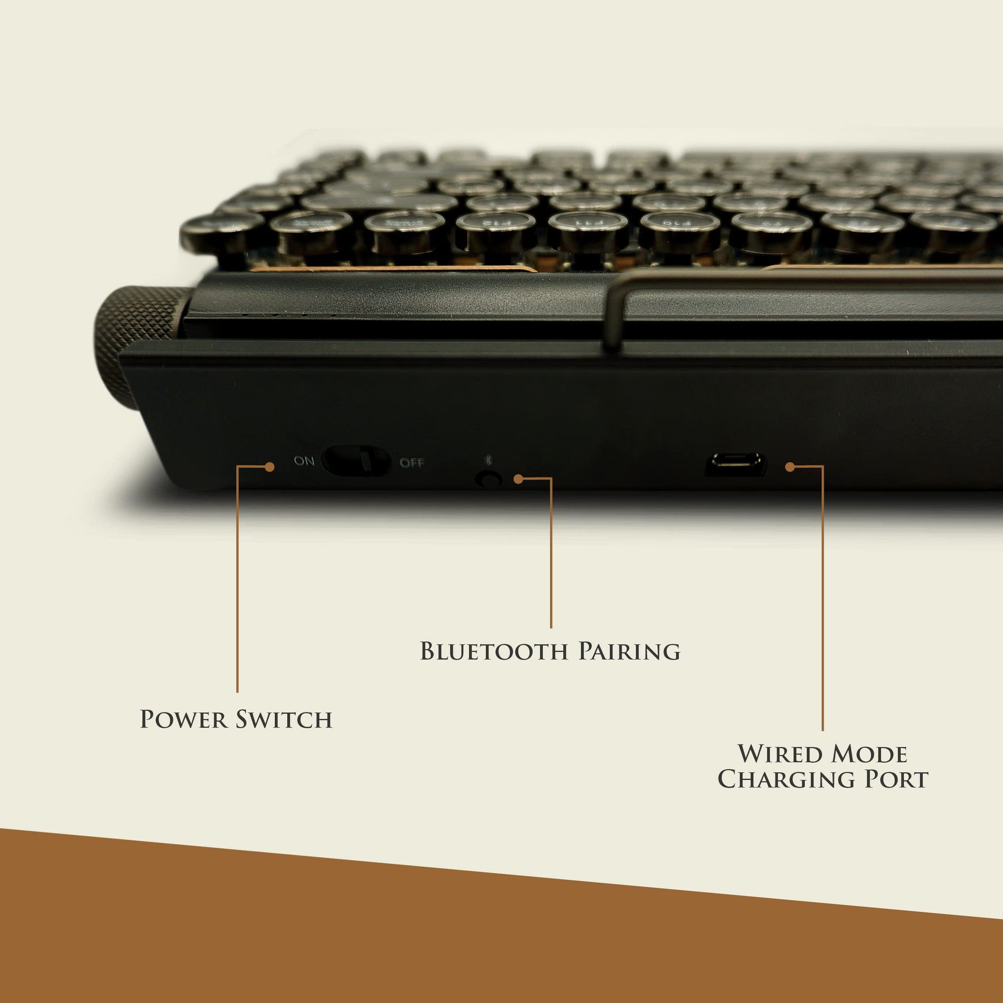 Vintage Typewriter Keyboard- Bluetooth keyboard-Compatible with Mac/Windows/Android/Linux-Multi-Pairing-Mechanical Switches to Improve Typing Experience-All Metal Structured with Wood Background