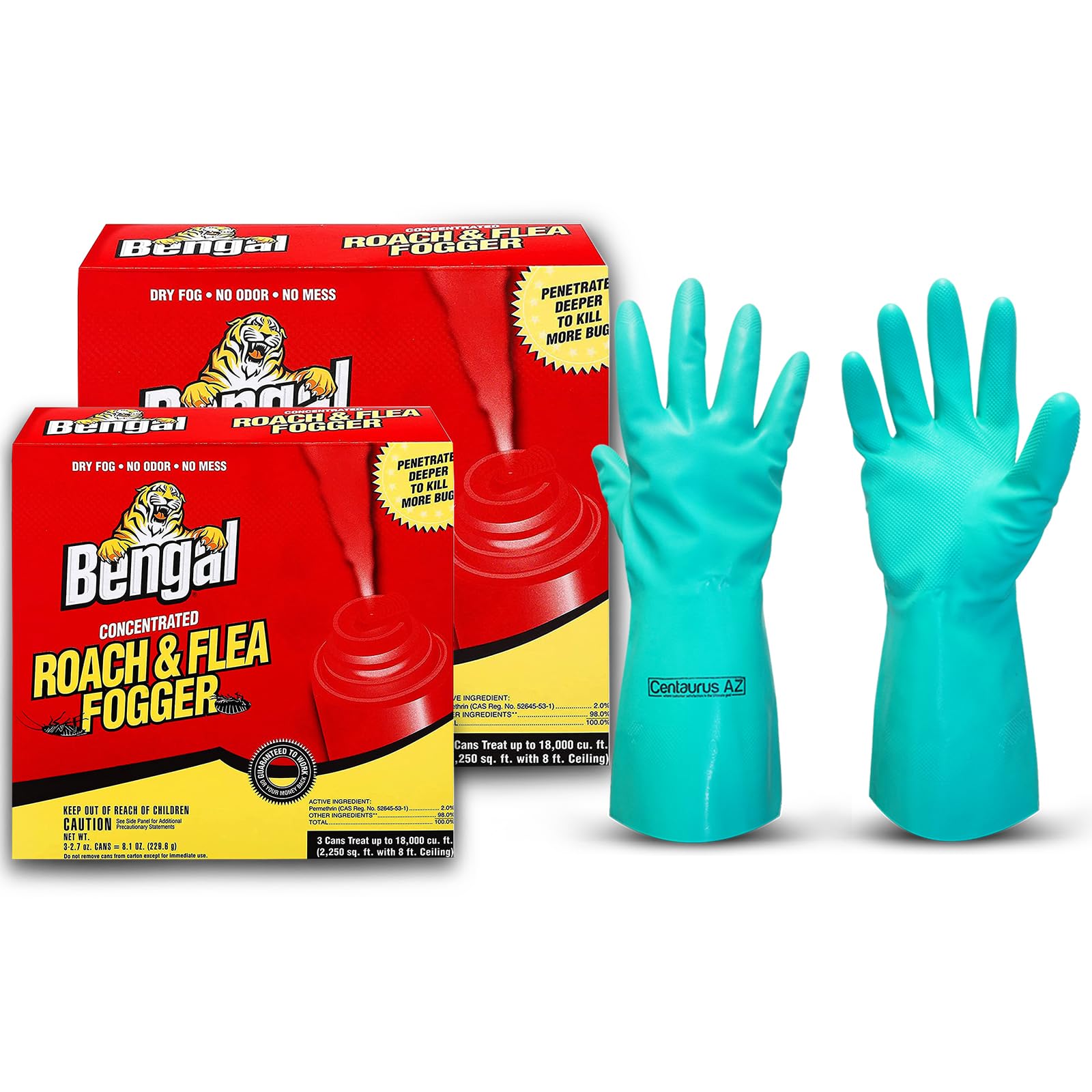 Bengal Roach & Flea Fogger- Roach Killer - Roach Killer Indoor infestation - foggers for Home Indoor - pest Control foggers - Roach fogger- Available with Premium Quality Centaurus AZ Gloves- 2 Pack