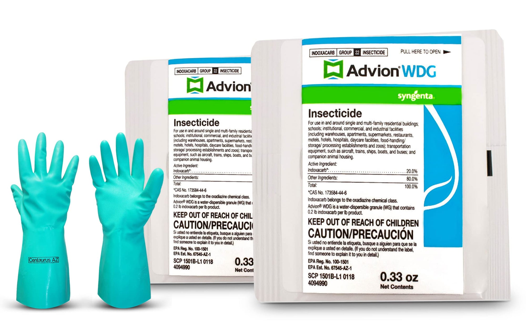 Insecticide Insect Killer WDG Advion - Effective Insecticide For Cockroaches - Control More Than 20 Pest- Roaches Killer For Apartment - Available With Premium Quality Centaurus AZ Gloves- 2 * 0.33oz.