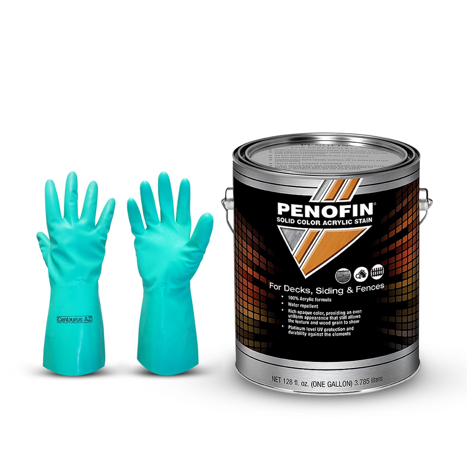 Penofin Solid Color Acrylic Stain - White Vibrant and Durable Protection for Your Surfaces- Liquid White Paint- Wood Stain - Available with Premium Quality Centaurus AZ Gloves- 128fl.oz (1 Gallon)