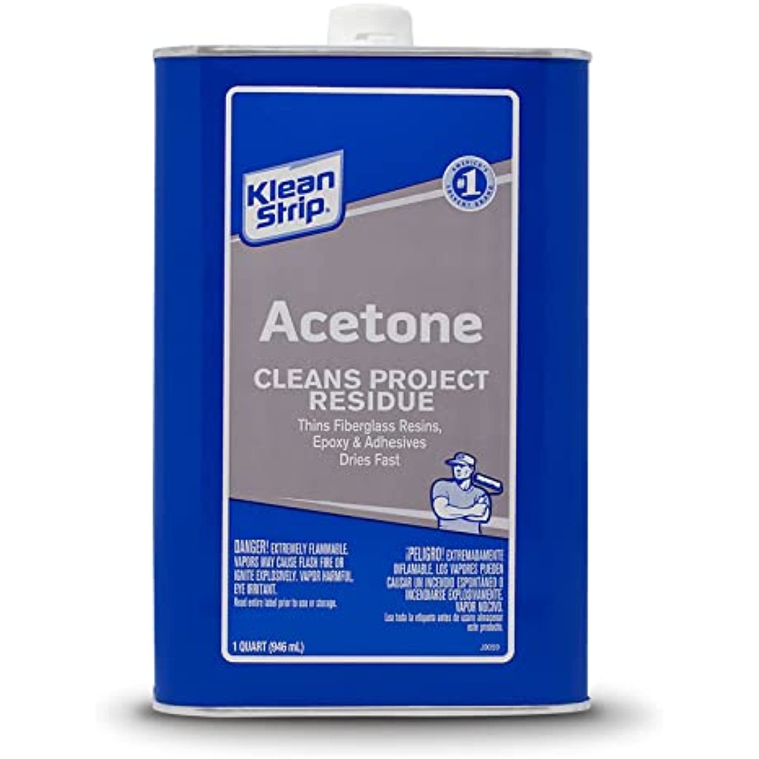 Klean-Strip Acetone Strong Fast-Acting Thinning Cleaning Fiberglass Epoxy Resins Adhesives Heavy Duty Degreaser 95% Pure Low VOC 1 Quart Premium 2 Inch Painter Brush by Centaurus AZ