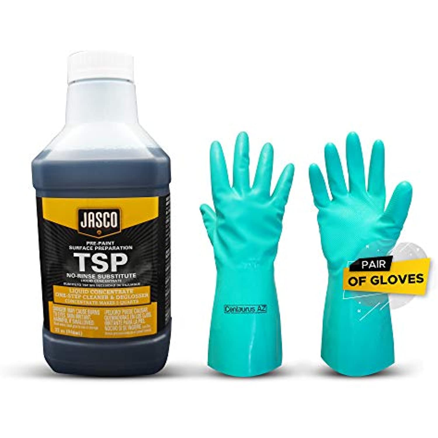 JASCO TSP Substitute Solutions Tri-Sodium Phosphate Extremely Strong and Effective All-Purpose Cleaner Heavy-Duty Degreasing and Deglossing Plus Centaurus AZ Gloves, 1 Quart Concentrated