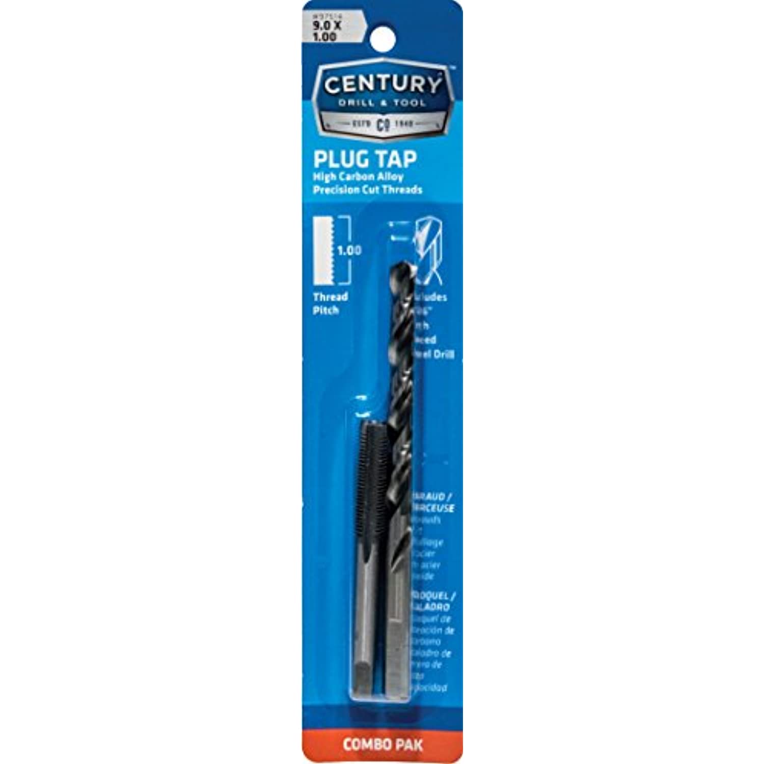 Century Drill & Tool 97514 9.0x1.00 Metric Tap and 5/16" Drill Combo Pack