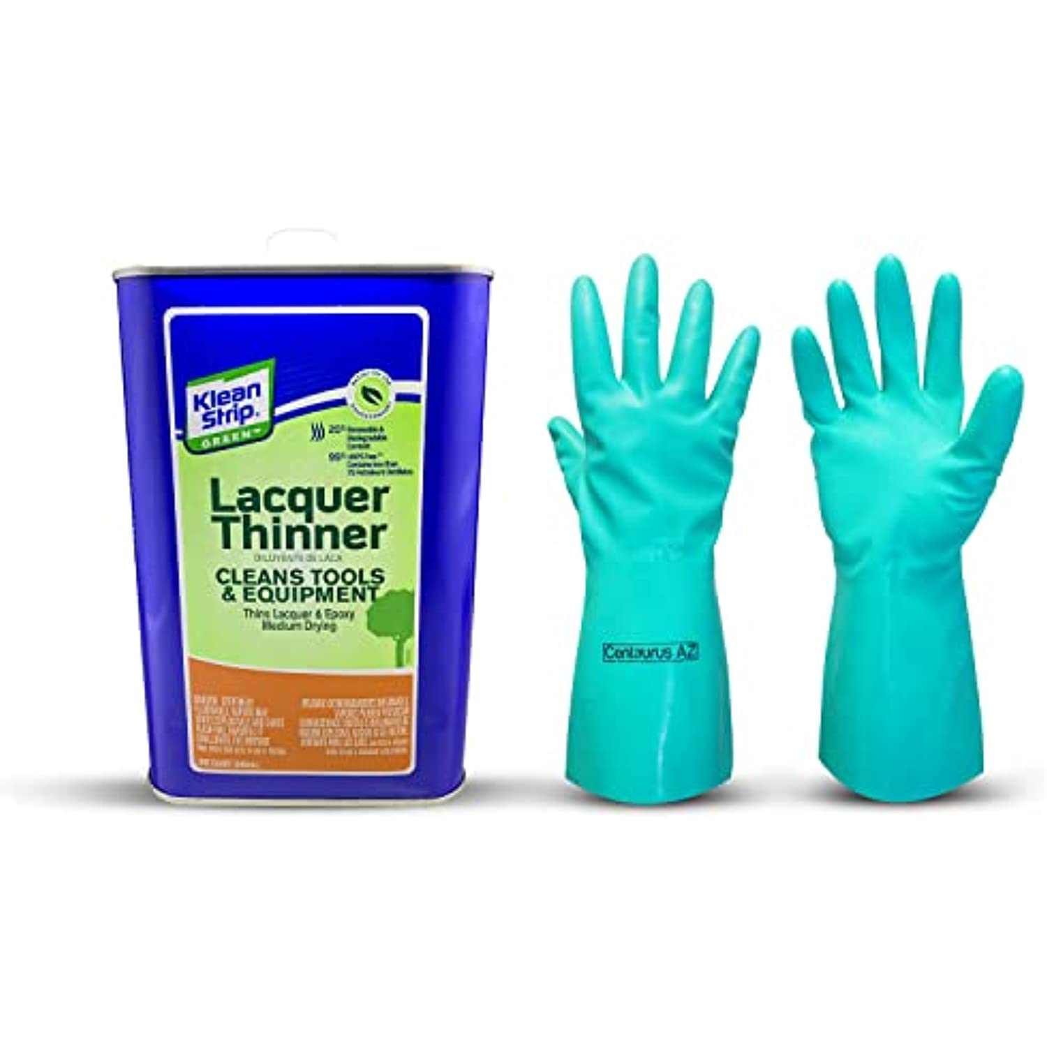 Klean Strip Green Lacquer Thinner 1 Quart with Centaurus AZ Resistant Glove for Architectural and Industrial Professional Painters Medium-Drying Great Performance High-Solvency Eco-Friendly Low VOC