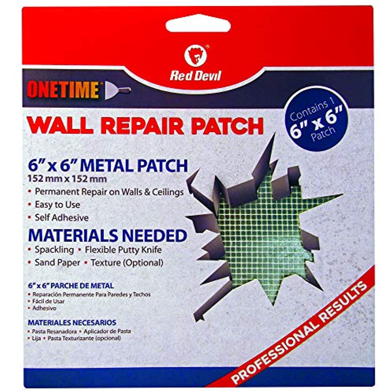 Red Devil 1216 6" x 6" ONETIME, 1 Pack Wall Repair Patch, 6 inch, Aluminum