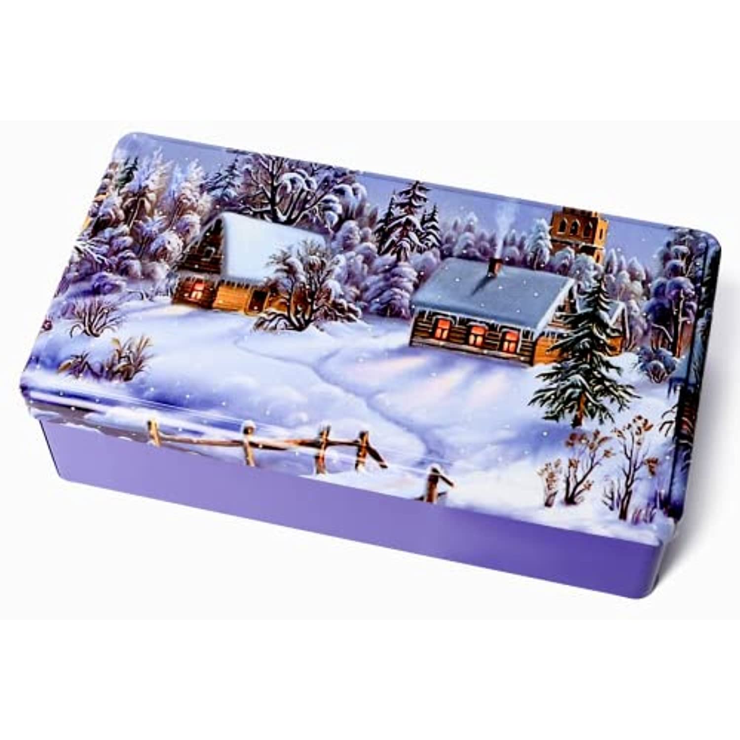 Crave Island Festive Tin Box - Metal Christmas Tins with Lids for Food Candy, Cake, Cookies, Cards - Container with Decorative Winter Holiday Design - Supplies for Gift Giving, Storage, Decoration