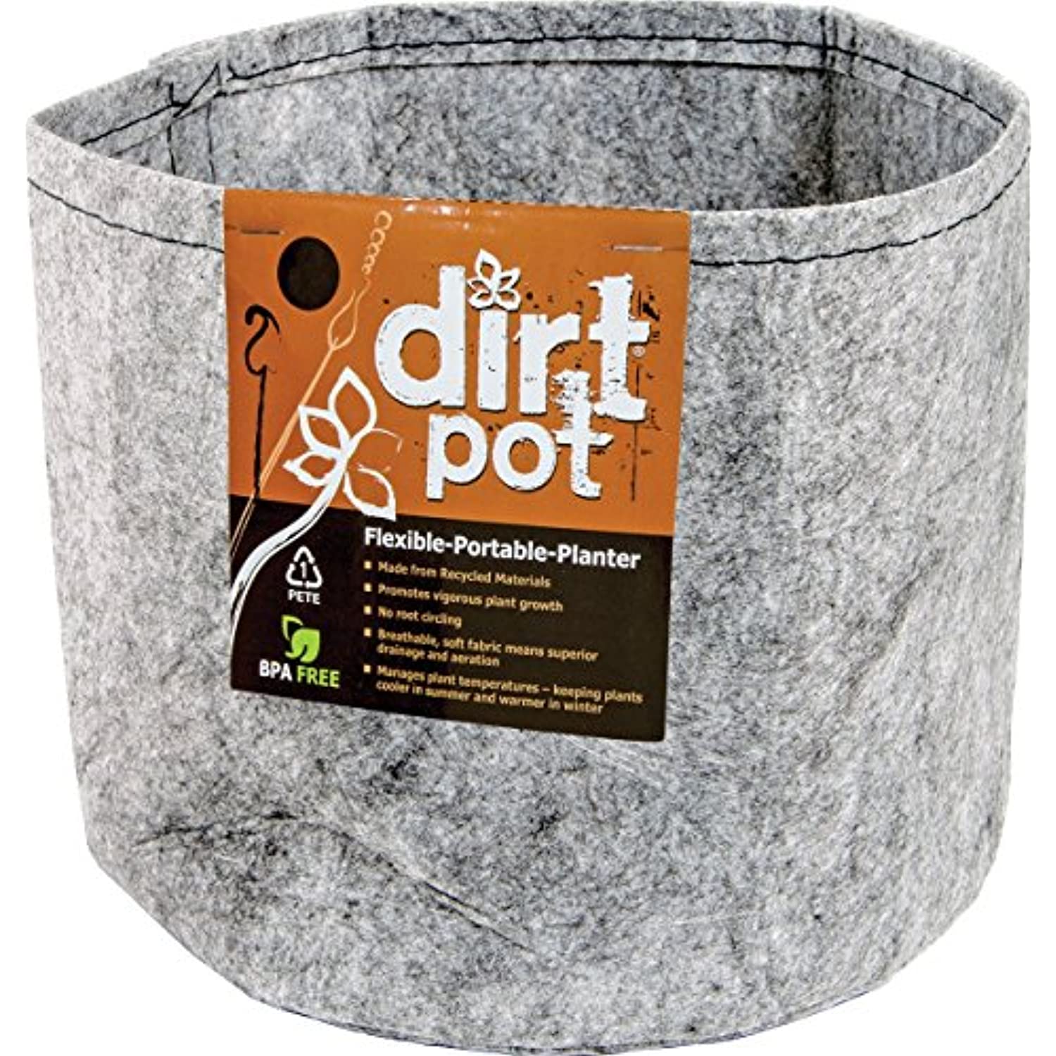 Hydrofarm HGDB5NH Dirt Pot Flexible Fabric, Grey, 5 Gallon Portable Planter, 5 gal