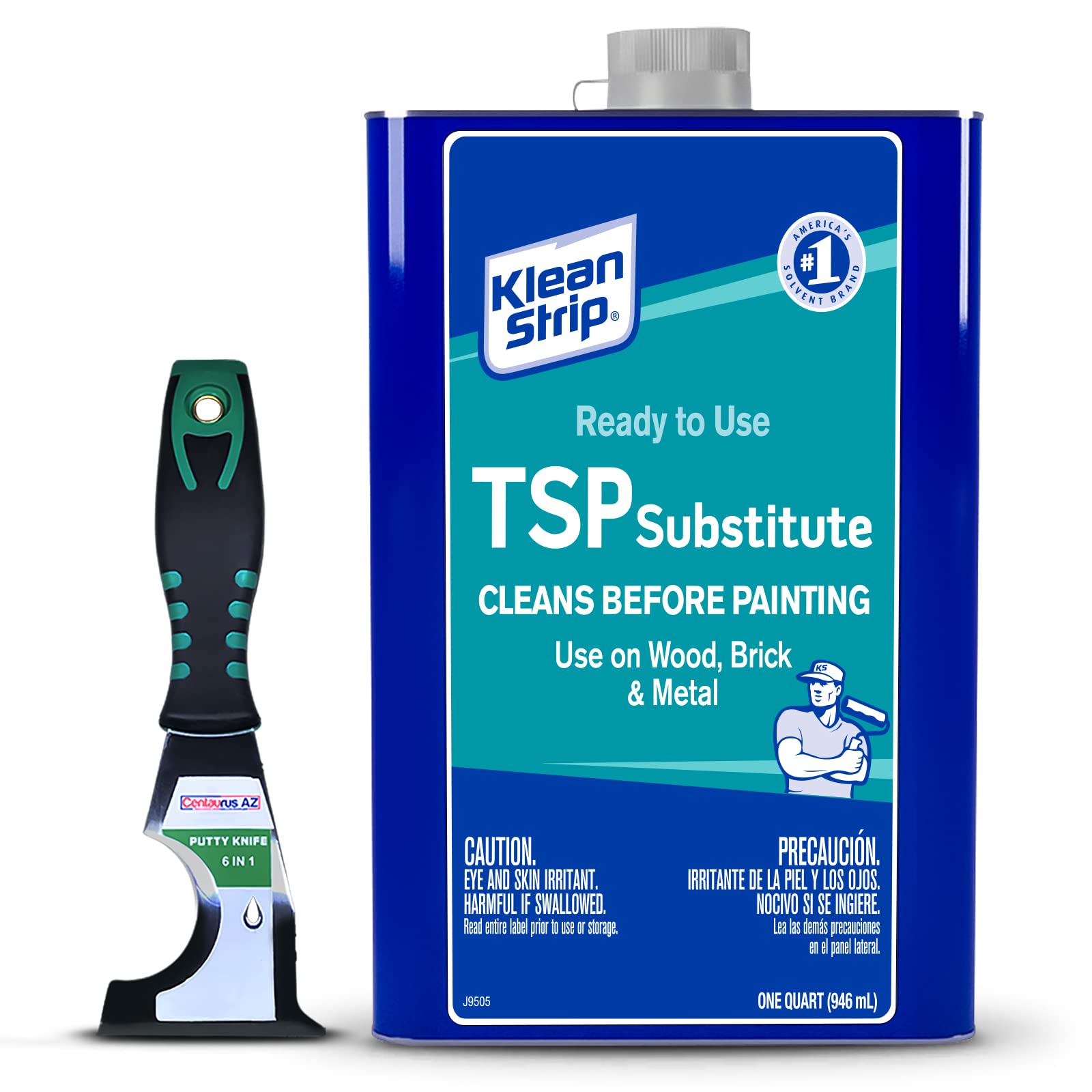 Klean Strip Liquid TSP Substitute- Degreaser Cleaner Heavy Duty - Surface Prep Tool - Paint Cleaner - Deglosser for Kitchen Cabinets - Available with Premium Quality Centaurus AZ PUTTY KNIFE- 1QT