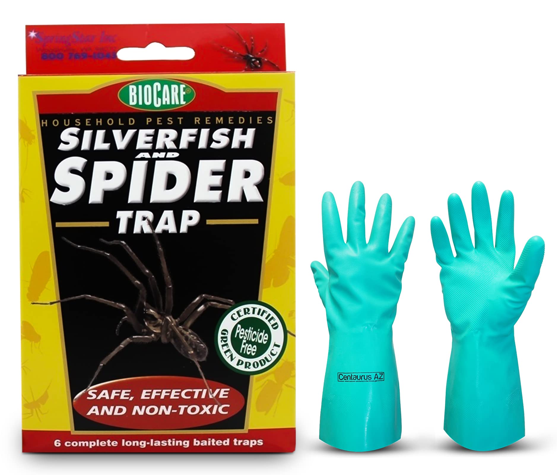 Springstar Biocare Spider & Silverfish Trap- Pet Safe Bait Trap-Spider Traps for Inside Your Home- Powerful Sticky Trap Baits-Available with Premium Quality Gloves- 12 Traps