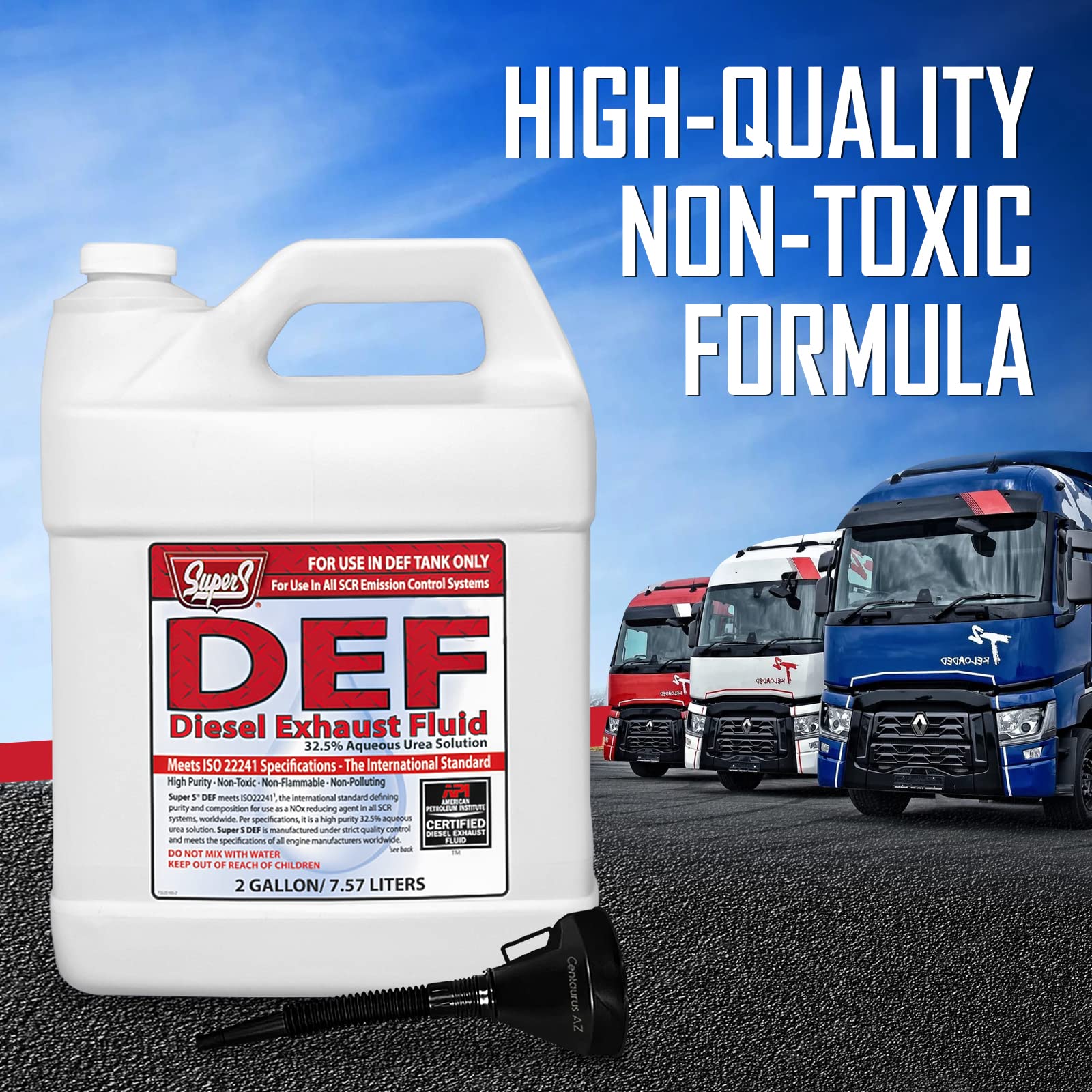 Super S DEF Diesel exhaust fluid - fuel injector cleaner- fuel system cleaner additive - The ideal safeguard for diesel engine - Available with Premium Quality Centaurus AZ Expandable Funnel- 2 Gal